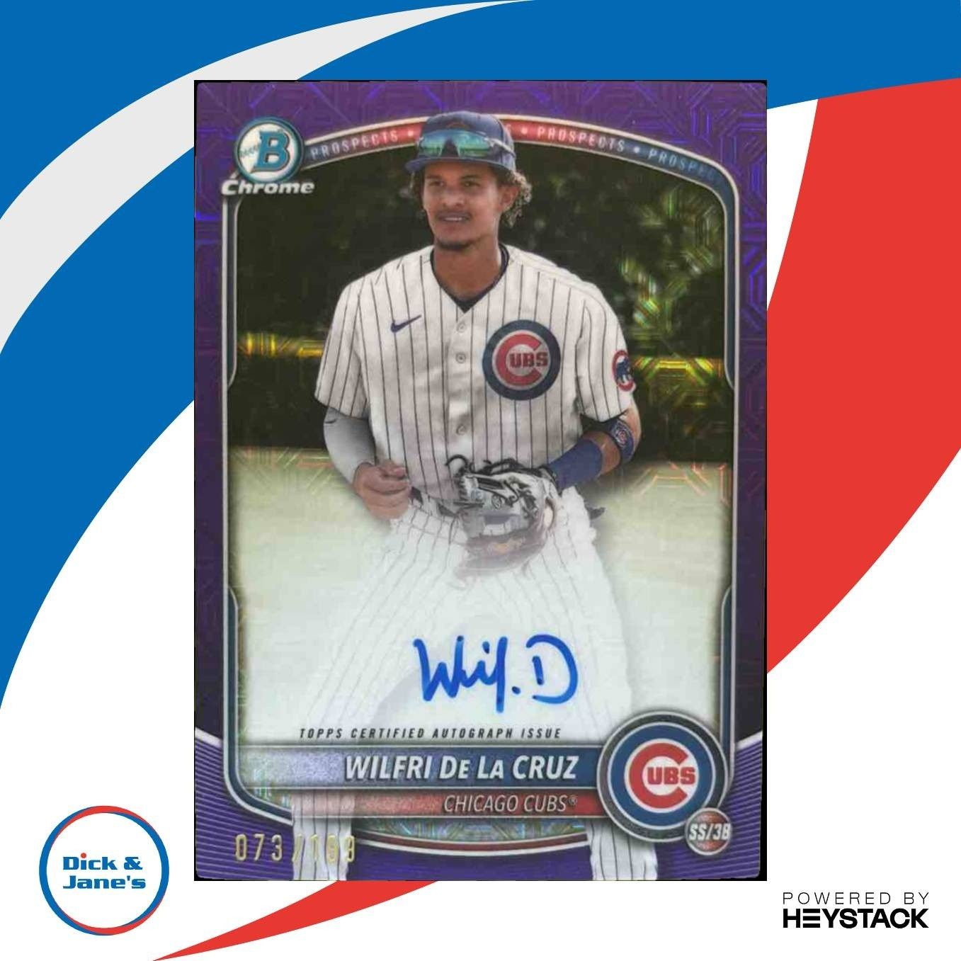 2025 Bowman Chrome Sapphire Wilfri De La Cruz Auto 73/199 1st Prospect Cubs